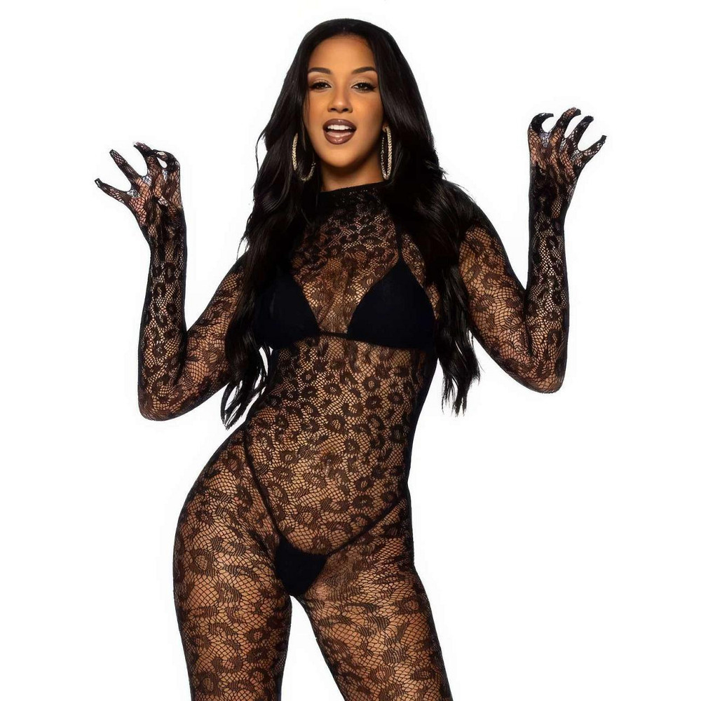 Комбінезон-боді безшовний леопардовий з мережива з довгими рукавами з відкритою спиною XS/S/M Чорний Вінниця - фото 1