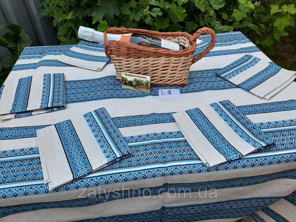 Набір скатертини і серветок вишитих блакитних Київ - фото 9