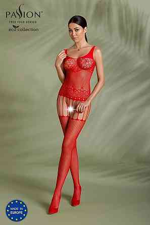 Бодистокинг Passion ECO BS001 One Size red, с доступом, имитация подвязок, флористический декор Sex Aura Киев