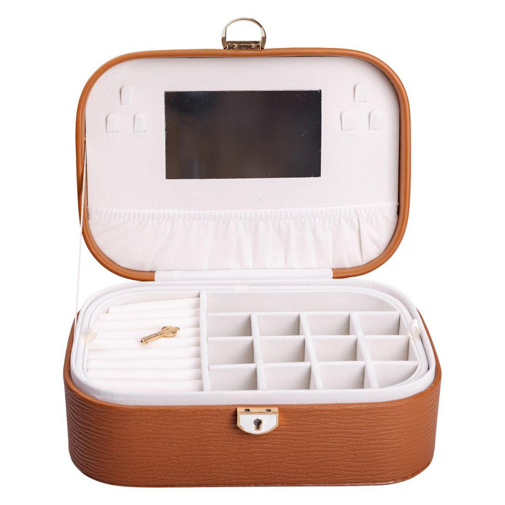 Скринька для прикрас з еко шкіри 2 яруси із замком органайзер для ювелірних виробів HP-5-1BR Київ - фото 1