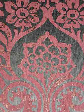 Шпалери текстильні еко 0.53х10.05 Rasch Textil Valentina класика вензелі дамаски бордові на чорно сірому Київ