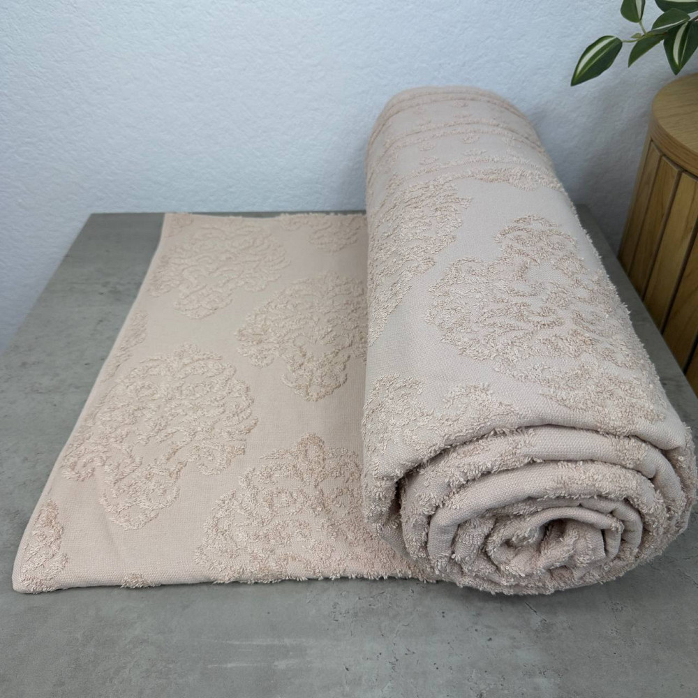 Простынь-покрывало жаккардовое махровое 100% Хлопок GM TEXTILE 190x200см 400г/м2 (Бежевый) Сумы - изображение 1