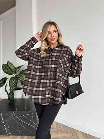 Женская рубашка в клетку oversize из турецкой фланели, коричневая, 42-44-46 Лубны