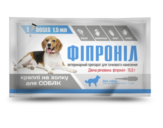Краплі "Фіпроніл" для собак 10-20 кг, 1.5 мл №50 (Туба) (Круг) Київ