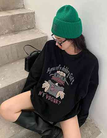 Жіночий утеплений оверсайз світшот із креативним принтом тринитка на флісі Одеса