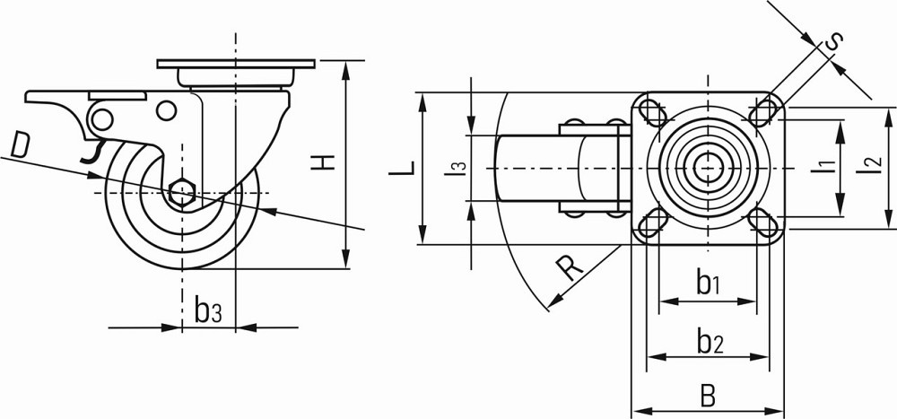 Колесо-блок ПП з гумою поворотне з гальмом 75мм GeKo Киев - изображение 2