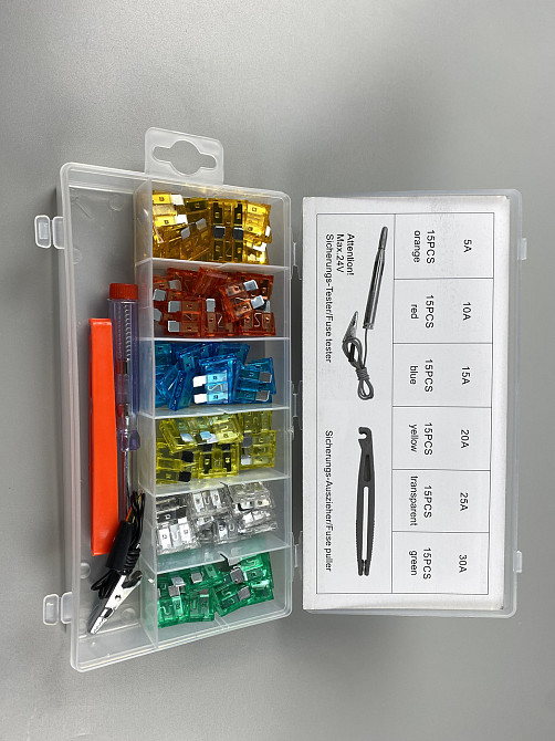 Набор предохранителей 93 шт  (5А, 10А, 15А, 20А, 25А, 30А) захват + тестер 6-24В пластиковый бокс Мукачево - изображение 9