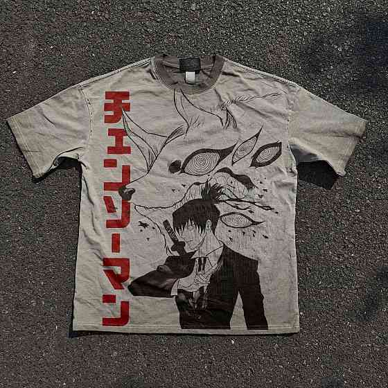 Футболка чоловіча з принтом аніме Людина-бензопила Акі Грей Хеавй оверсайз (S/M/L) Черний Дніпро