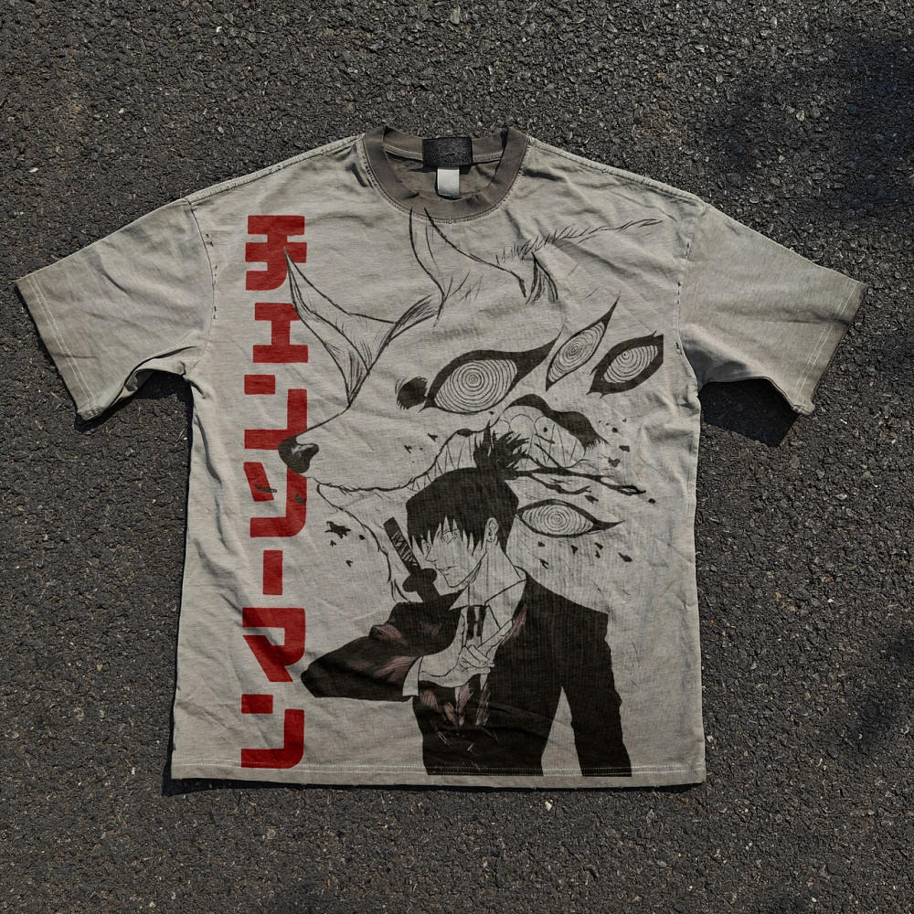 Футболка мужская с принтом аниме Человек-бензопила Аки Грей Хеавй оверсайз (S/M/L) Черний Днепр - изображение 1