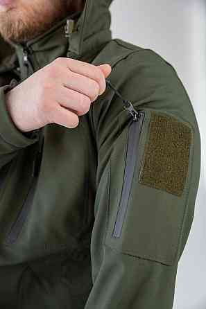 Мужская тактическая демисезонная куртка Soft Shell с капюшоном (Оливковый) 3XL Киев