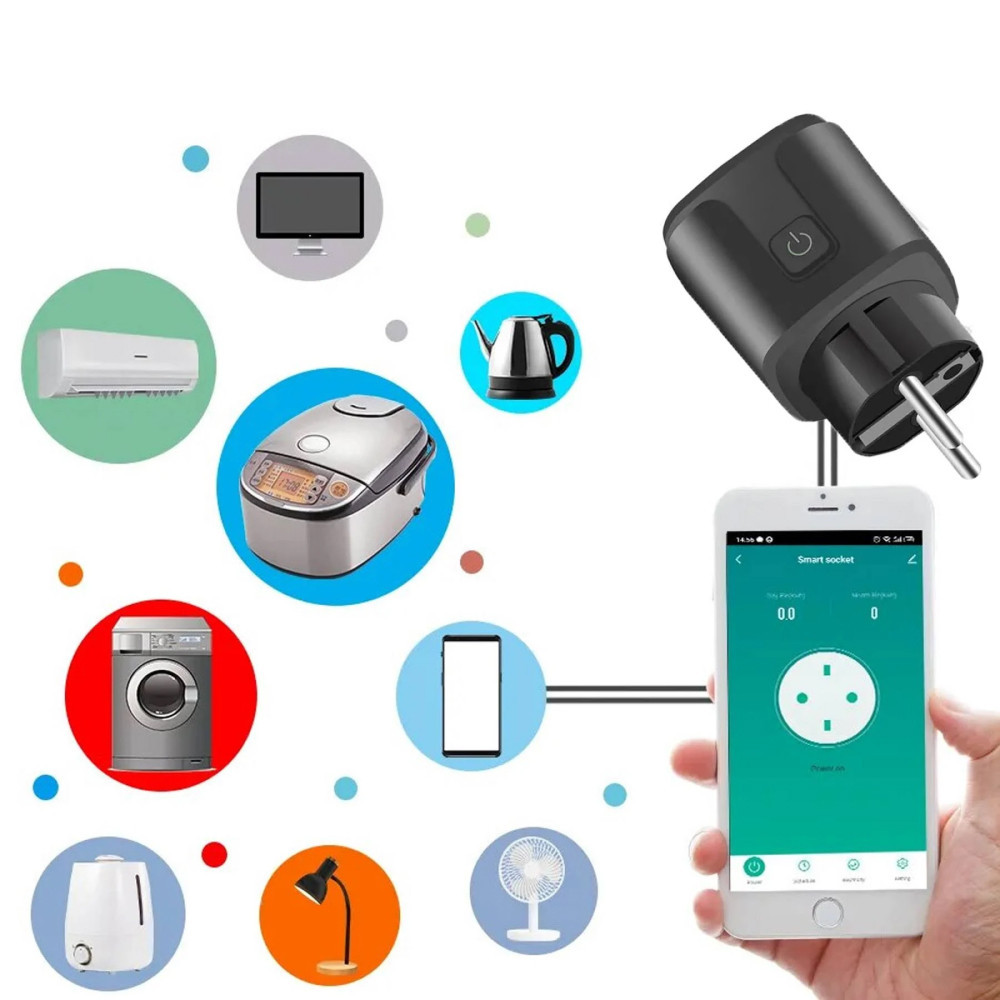 Умная розетка WiFi со счетчиком электроэнергии 20А,Tuya Smart 4400Вт,Черная SBR Киев - изображение 3