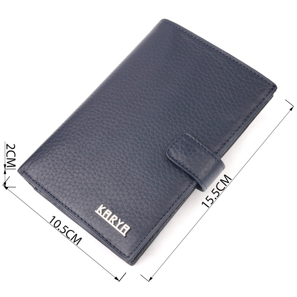 Вертикальное мужское портмоне с хлястиком из натуральной кожи KARYA 21190 Синий Киев - изображение 3
