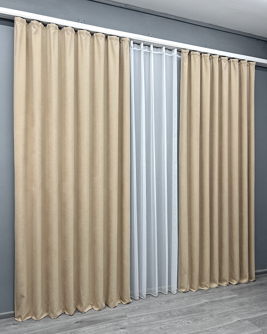 Комплект готовых штор VR-Textil Микровелюр Petek YL № 2013ш Бежевый 140х290 см 2 шт (39-0075) Киев - изображение 4