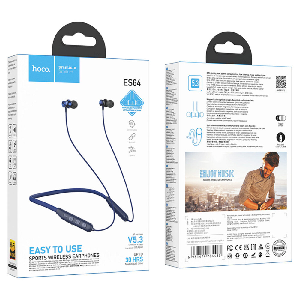 Навушники HOCO ES64 Easy Sound sports BT earphones Navy Blue Київ - фото 3