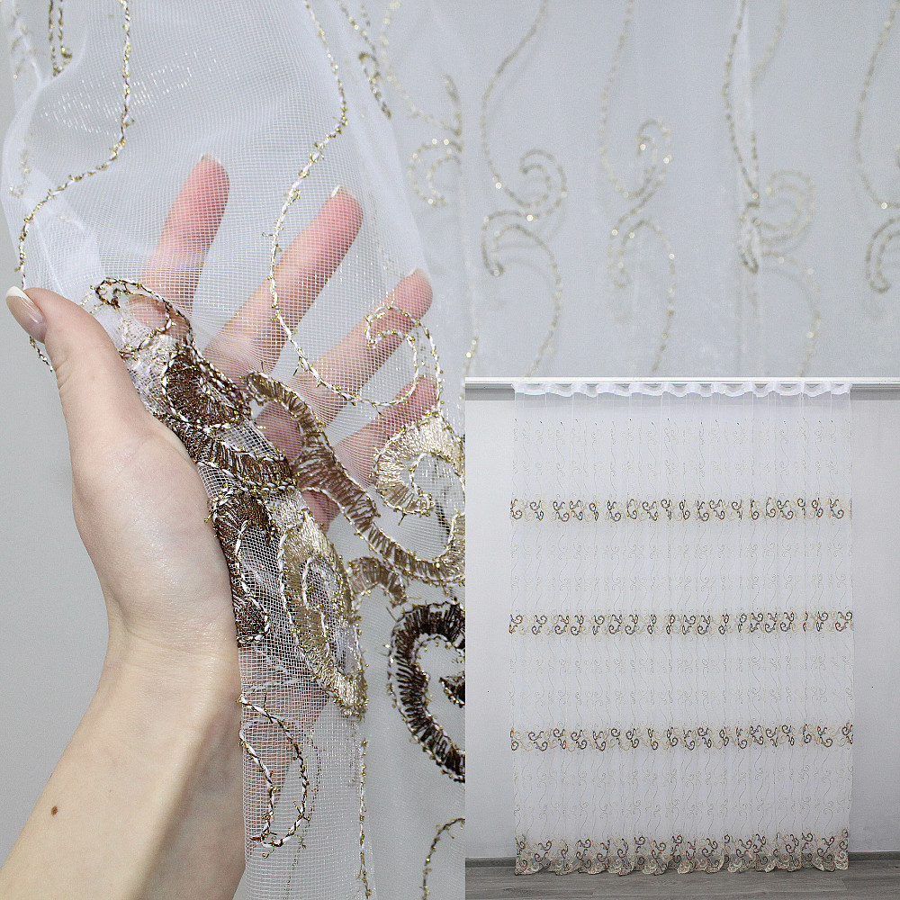 Тюль фатин, коленкції "Kort ADOR" з люрексовою ниткою колір золотистий з коричневим 1191т Київ - фото 1