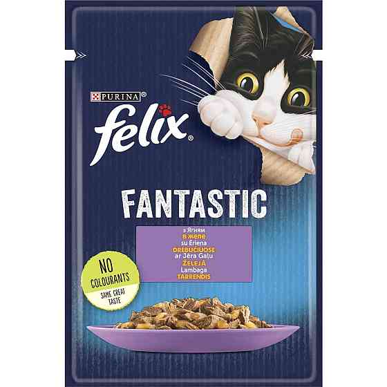 Влажный корм Феликс Felix Fantastic консервы для кошек с ягненком в желе 85 г, Purina Винница