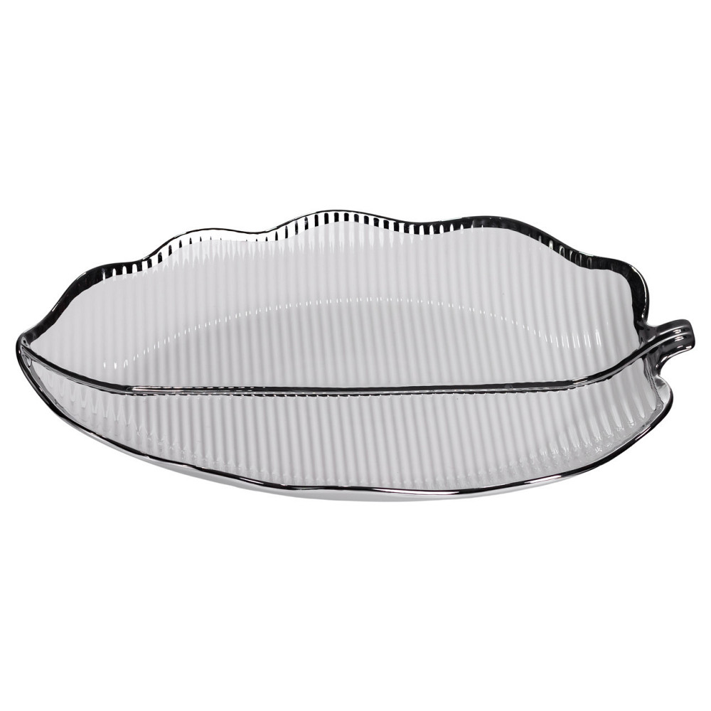 Фарфоровое блюдо-лист для закусок Серебро 41×27 см Киев - изображение 5