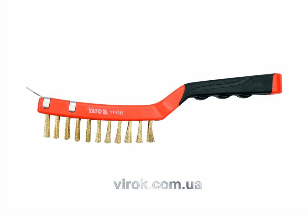 Щітка дротяна  латунна YATO : 4-ряди, L= 290мм з пластиковою ручкою +скребок [12/72] Одеса - фото 1