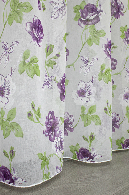 Тюль VR-Textil 1266т Flora Батист Белый с фиолетовым и салатовым 400х270 см (40-050) Киев - изображение 7