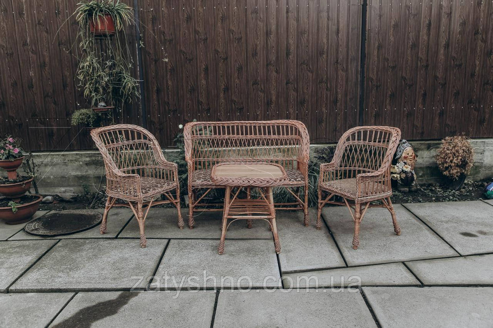 Комплект плетених меблів з диваном крісла плетені із лози  | плетені 2 крісла стіл диван Київ - фото 3