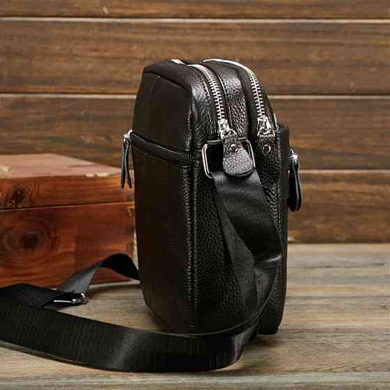 Мужская кожаная сумка планшет 18х21х7, борсетка через плечо Tiding Bag LA3314-1BL черная Киев