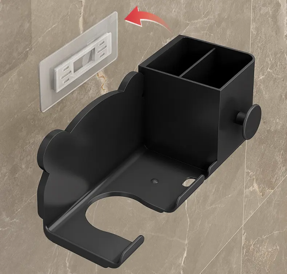 Органайзер пластиковый для ванной комнаты, настенный держатель для фена 23.2×8.2×9.2см, черный цвет Каменец-Подольский