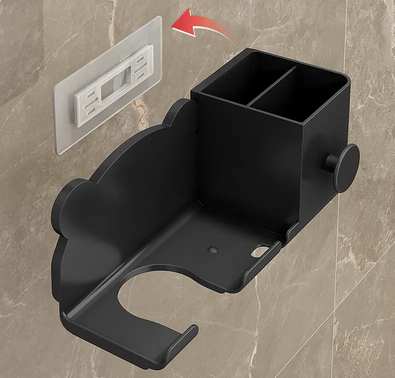 Органайзер пластиковый для ванной комнаты, настенный держатель для фена 23.2×8.2×9.2см, черный цвет Каменец-Подольский - изображение 3