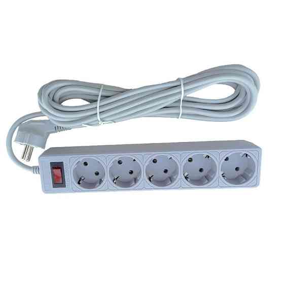 Сетевой фильтр с заземлением 5 гнезд, 5 м серый Днепр