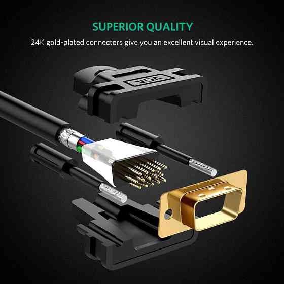 VGA кабель Ugreen 15-pin 1080p 11673 (Чорний, 1м) Николаев