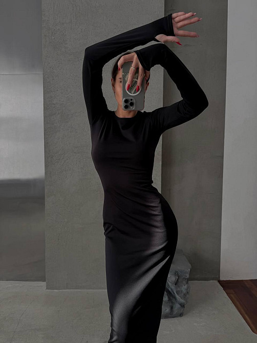 Жіноче базове термо плаття максі в стилі скімс Чорний Одеса - фото 1