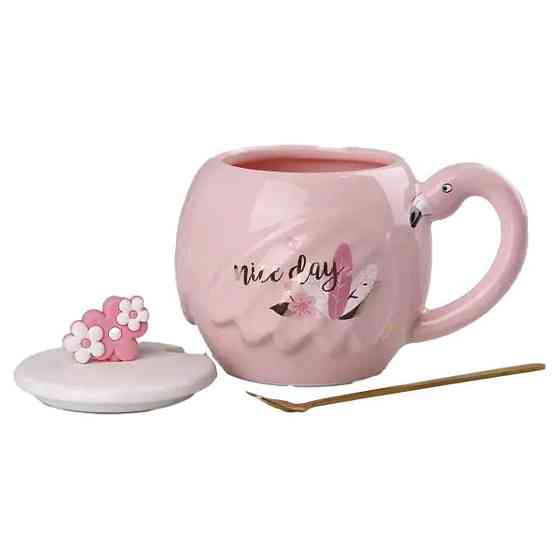 Чашка фарфоровая Flamingo 500 мл з кришкою та ложкою Київ