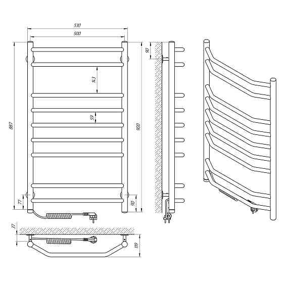 Електрична сушарка для рушників Laris Вікторія П9 500Х900 Е ліва під'єднання. Київ