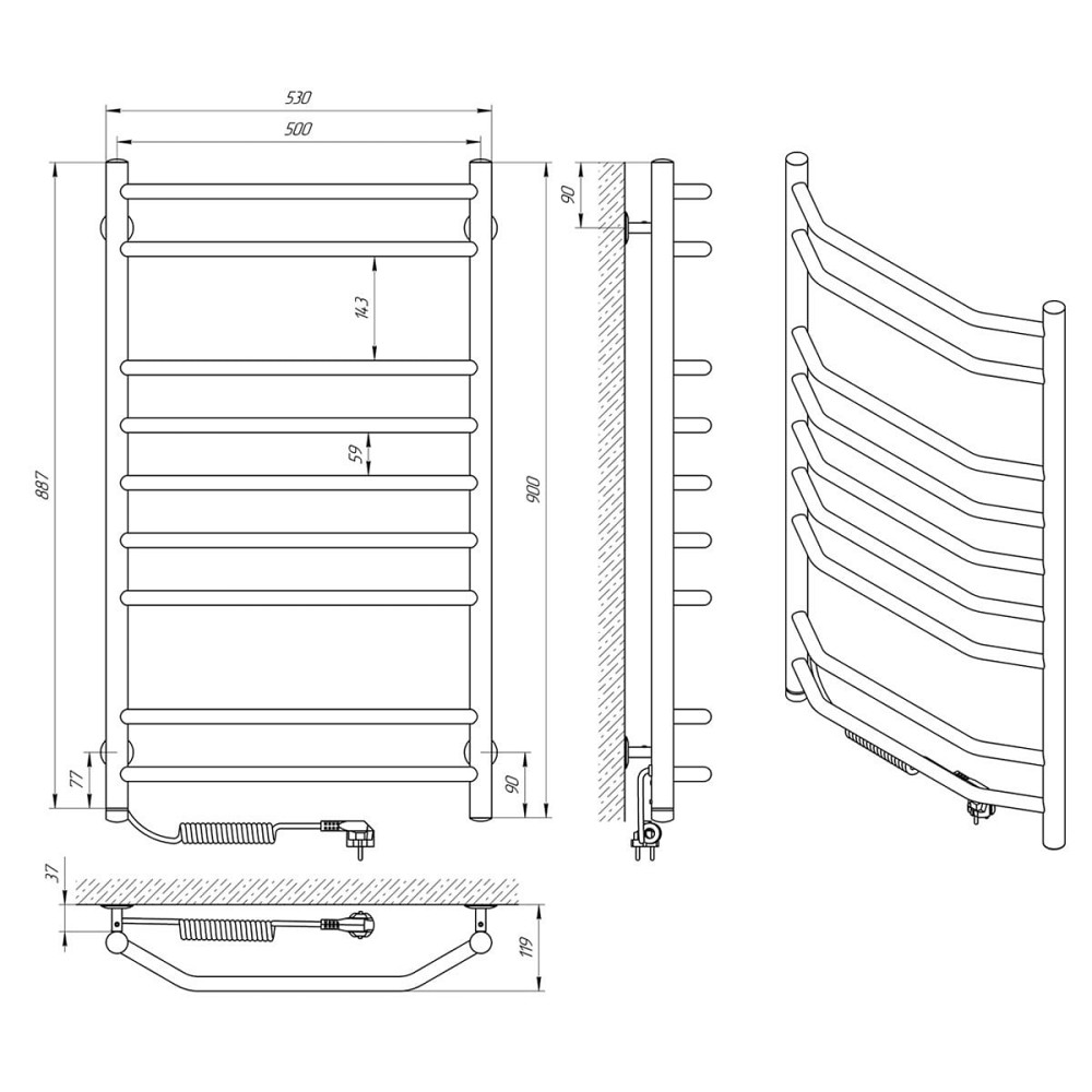 Електрична сушарка для рушників Laris Вікторія П9 500Х900 Е ліва під'єднання. Київ - фото 6