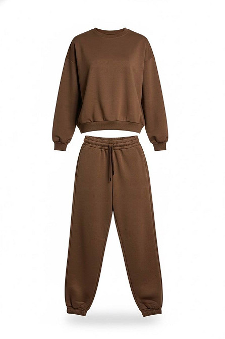 Костюм женский Quzen 470-471 свитшот и джогеры на резинке оверсайз, коричневый, S/M Киев - изображение 10