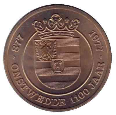 НІДЕРЛАНДИ Пам'ятна монета жетон Penningen / Steden / Onstwedde / 1977 / 1 Solidus / 1100 Jaar Onstw Полтава