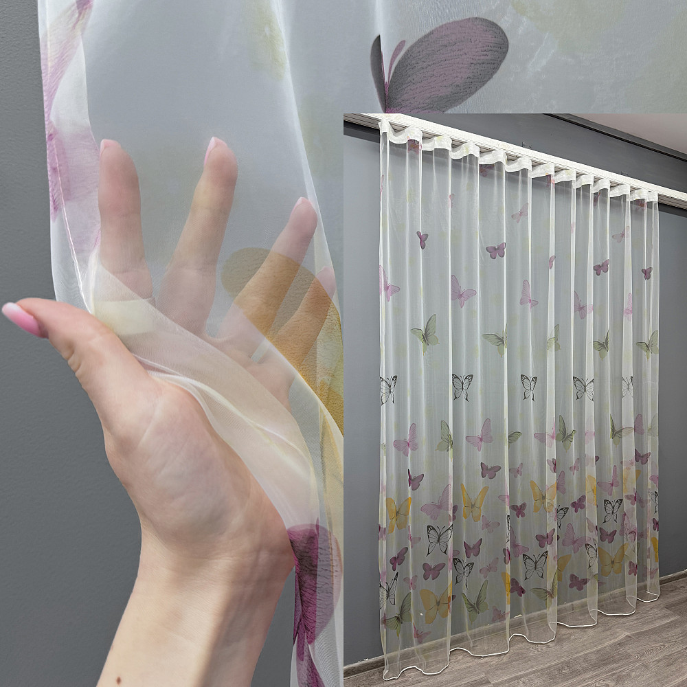 Тюль органза с крупным разноцветным принтом 