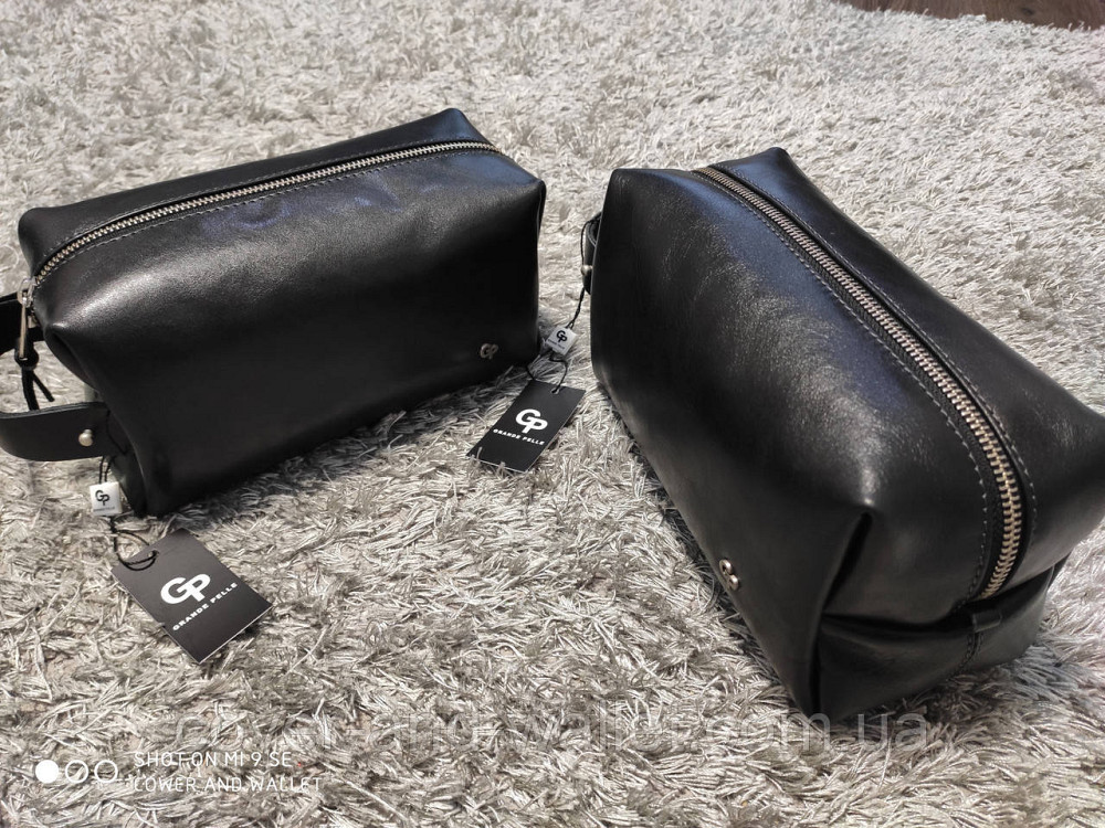 Велика чоловіча шкіряна косметичка несесер чорного кольору Grande Pelle 804610 Київ - фото 7