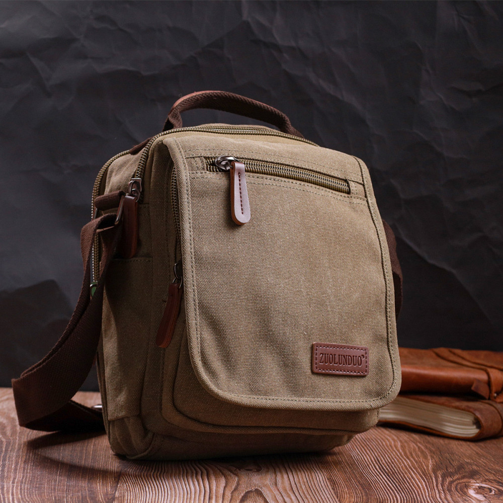 Сумка листоноша на плече із щільного текстилю Vintage 22228 Оливковий Київ - фото 10