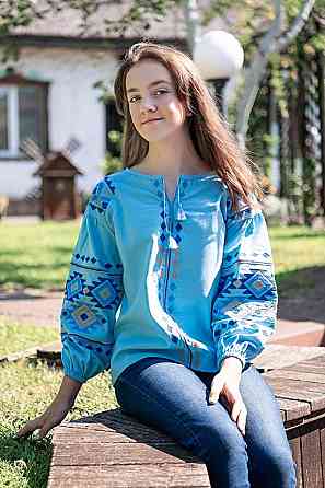 Вишиванка для дівчаток-підлітків, блакитна топ Київ