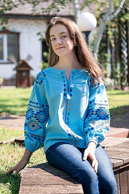 Вишиванка для дівчаток-підлітків, блакитна топ Київ - фото 2