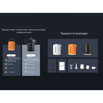 Насос для надувной мебели Flextail Tiny Pump Х з функцією ліхтаря, чорний (6975755964355) Вінниця