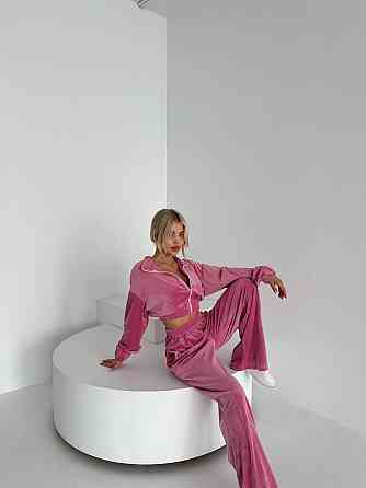 Женский велюровый прогулочный костюм двойка: кофта и брюки Розовый, 42/44 Одесса