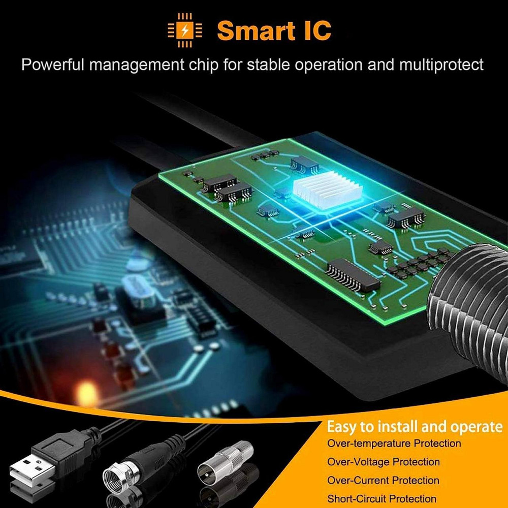 Антена телевізійна KYT-ANT001_SML чорна внутрішня з підсилювачем 60+ миль 4K/1080P VHF/UHF для Т2 вбуд. тюнер Київ - фото 4
