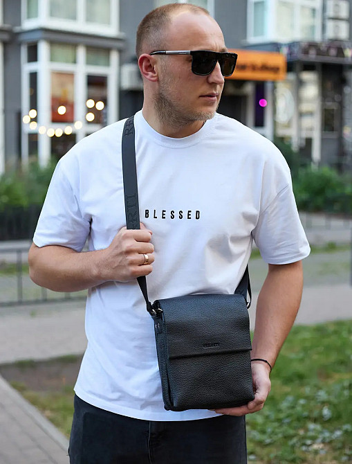 Сумка месенджер чоловіча шкіряна через плече чорна Tiding Bag Київ - фото 10