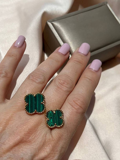 Van Cleef кольцо позолота 18 К / кольцо клевер двойное зеленое в золоте Одесса - изображение 5