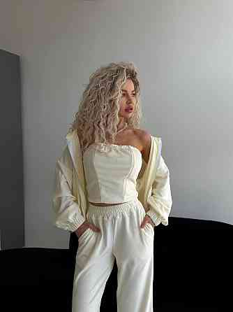 Жіночий велюровий комплект-трійка Молочний, 48/52 Харків