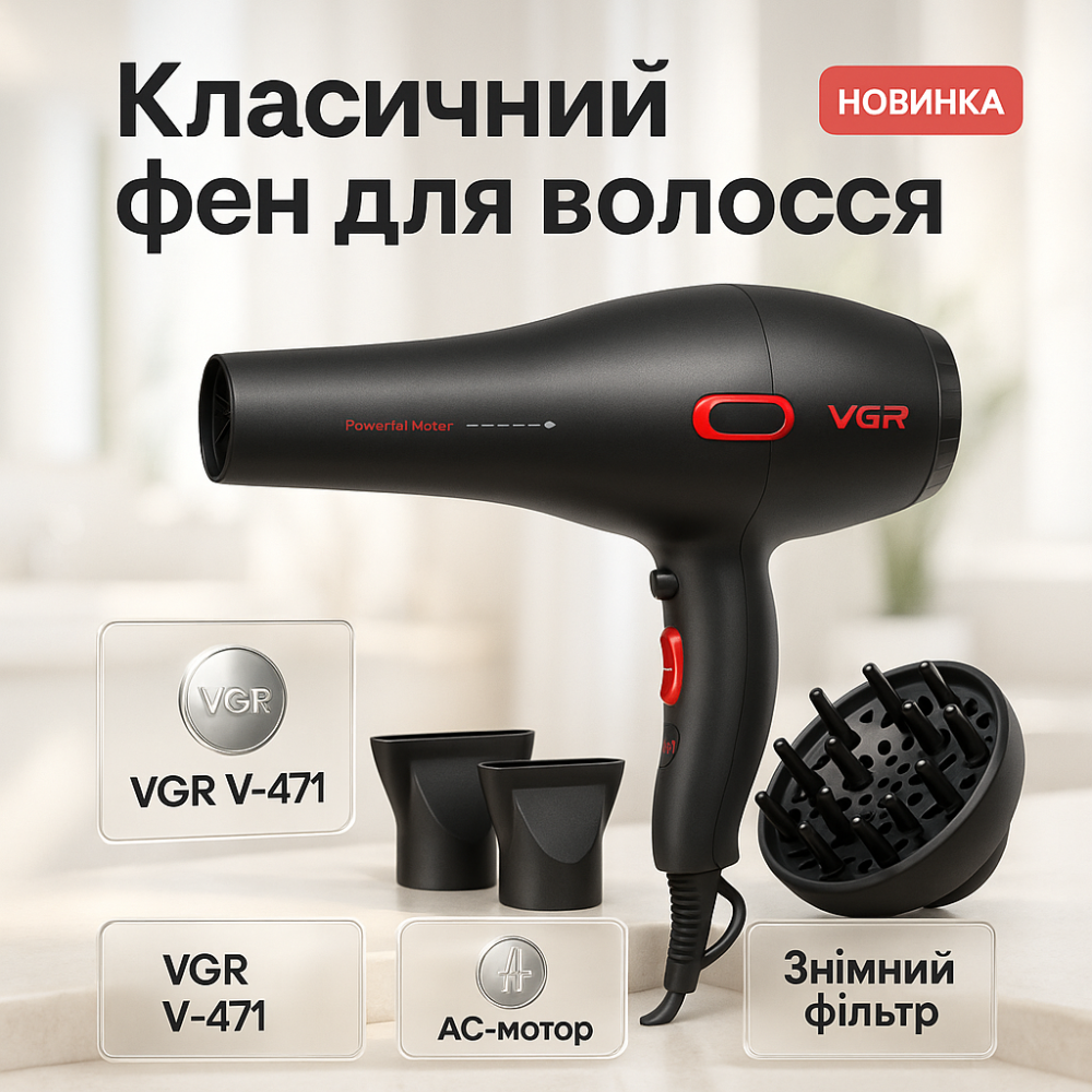 Женский мощный фен для укладки волос, Фен электрический с насадками без вреда для волос XC-56 Львов - изображение 8