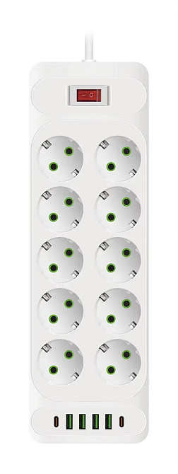 Мережевий фільтр F35U 4 USB + 2 Tupe-C +10 розеток, білий Кам'янець-Подільський - фото 2