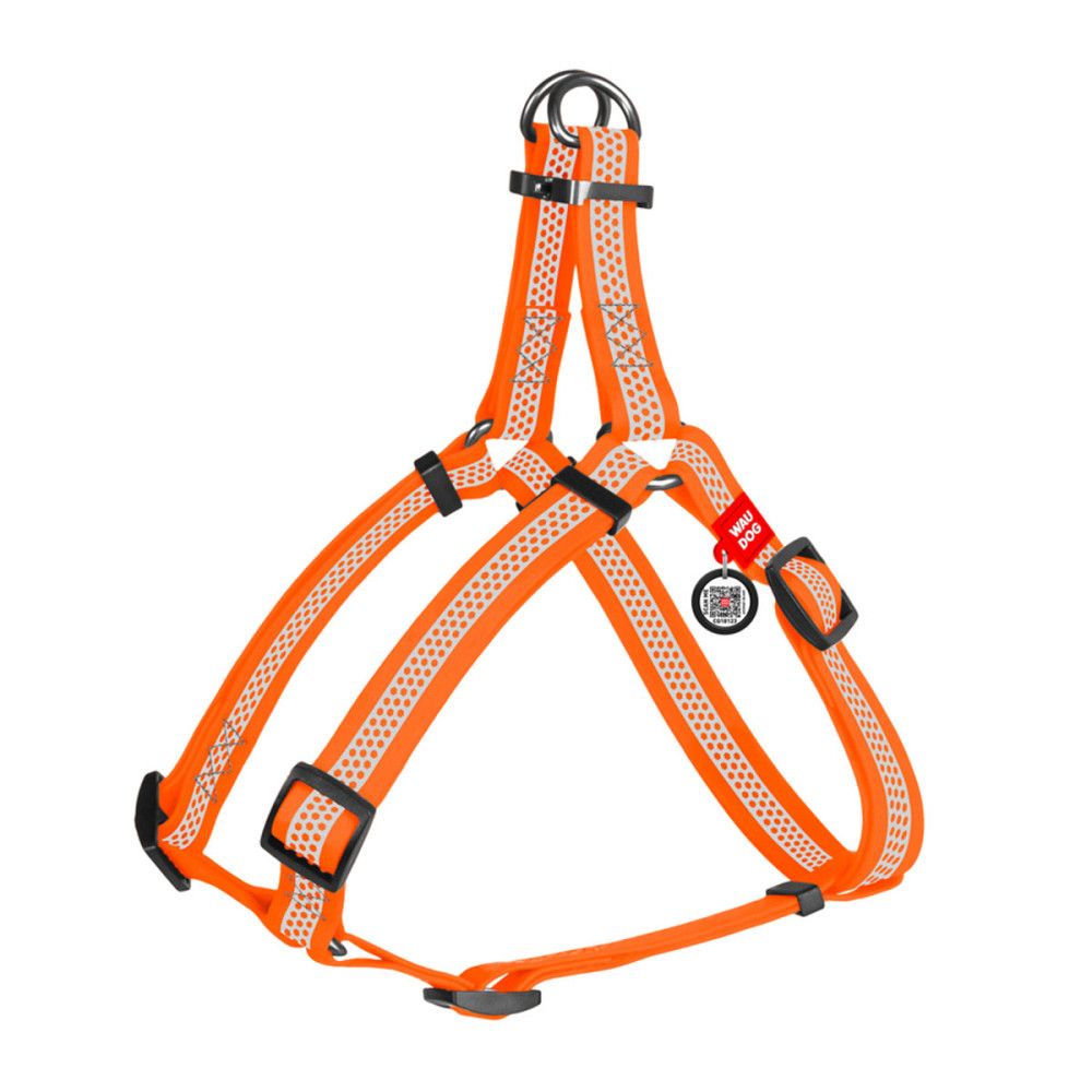 Шлей для собак водостойкий WAUDOG Waterproof, с QR-паспортом, светоотражающая, металлическая пряжка-фастекс, L, Ш 25 мм, Д 60-90 см оранжевый Киев - изображение 1