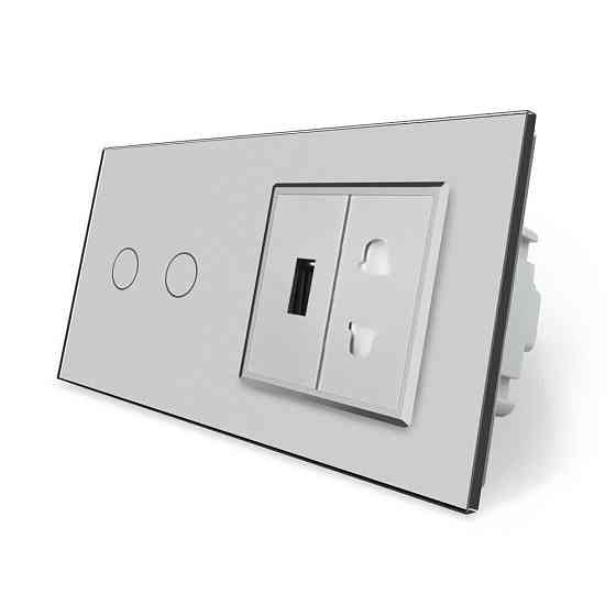 LIVOLO Розумний сенсорний прохідний/перехресний вимикач 2 сенсора 1 розетка 1 USB Livolo сірий Коломия